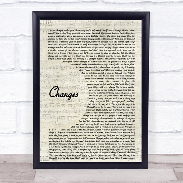 2Pac Changes Vintage Script Song Lyric Print