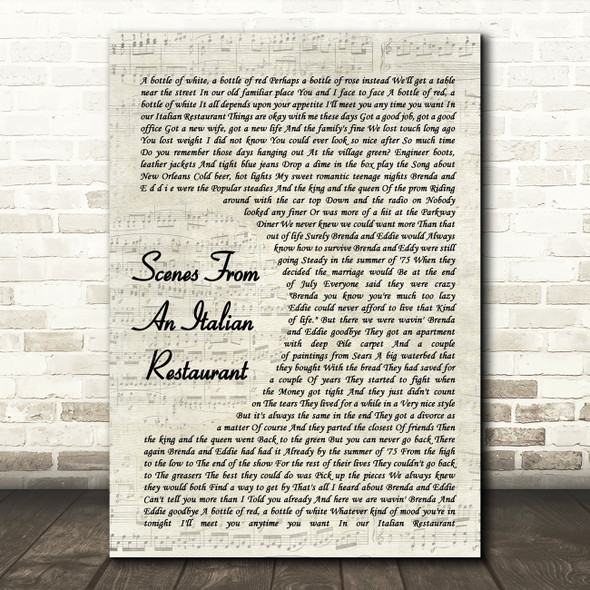 Billy Joel Scenes From An Italian Restaurant Vintage Script Song Lyric Print