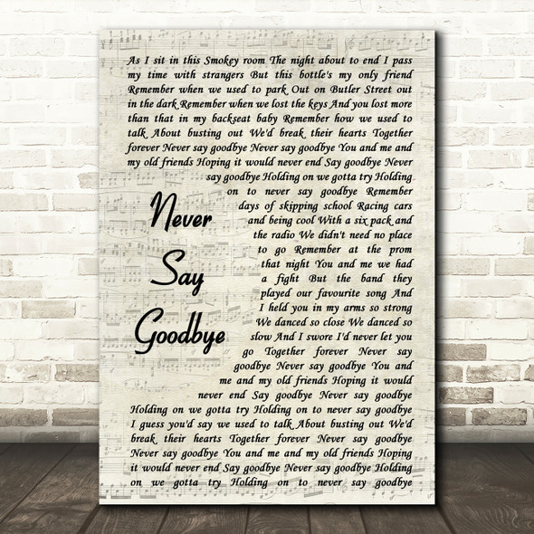 Bon Jovi Never Say Goodbye Vintage Script Song Lyric Print