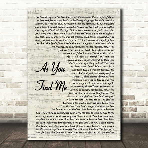 Hillsong United As You Find Me Vintage Script Song Lyric Print