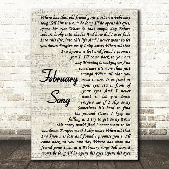 Josh Groban February Song Vintage Script Song Lyric Print