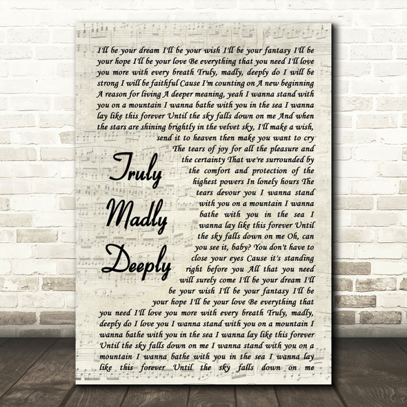 Savage Garden Truly Madly Deeply Vintage Script Song Lyric Print