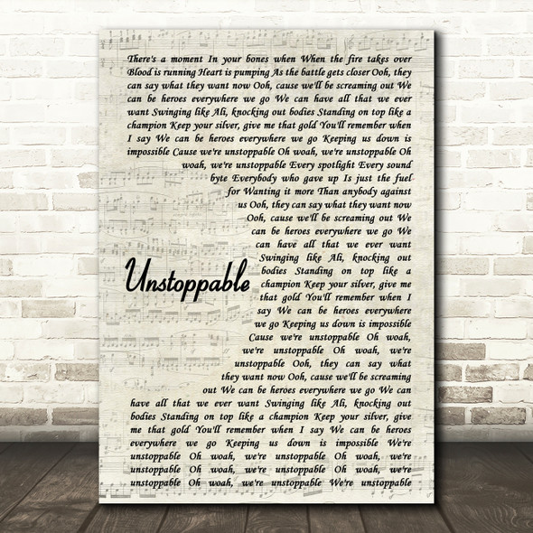 The Score Unstoppable Vintage Script Song Lyric Print