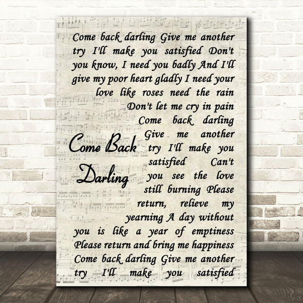 UB40 Come Back Darling Vintage Script Song Lyric Print
