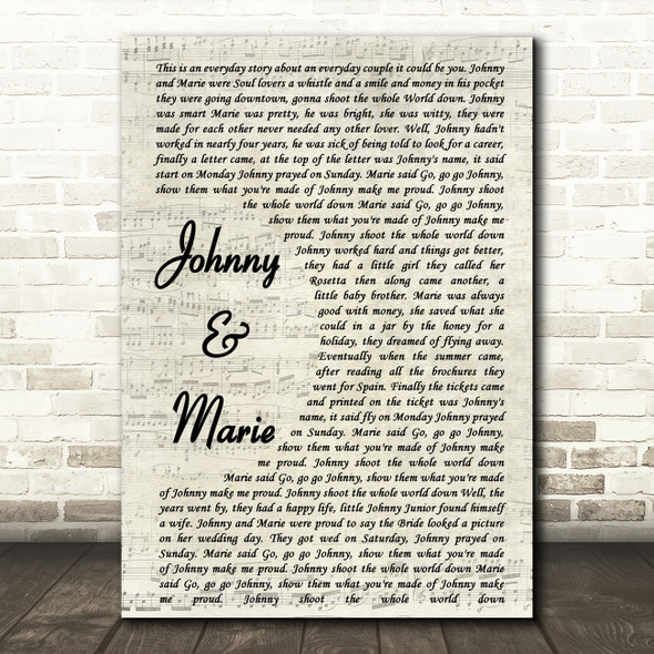 Up & Running Johnny & Marie Vintage Script Song Lyric Print