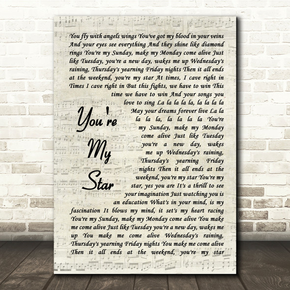 Stereophonics You're My Star Vintage Script Song Lyric Print