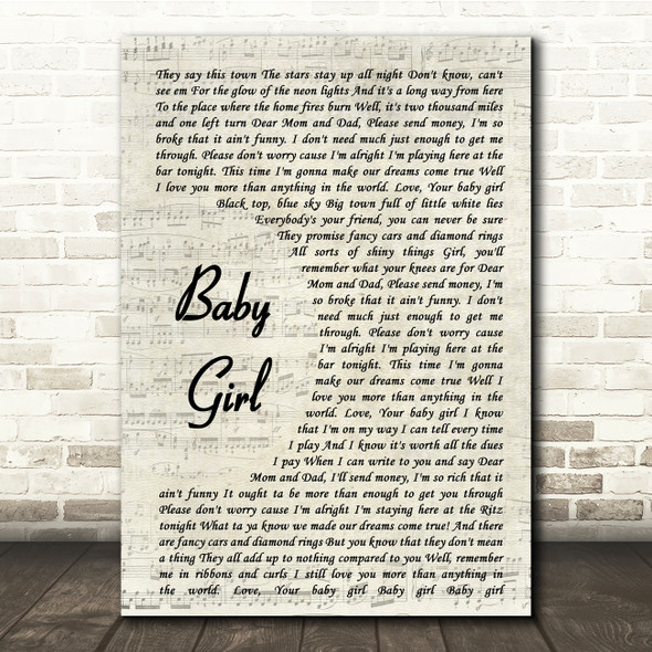 Sugarland Baby Girl Vintage Script Song Lyric Print