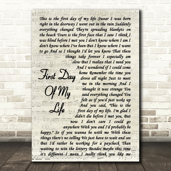 Bright Eyes First Day Of My Life Song Lyric Vintage Script Quote Print