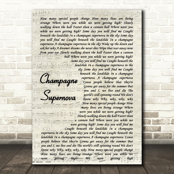Oasis Champagne Supernova Song Lyric Vintage Script Quote Print