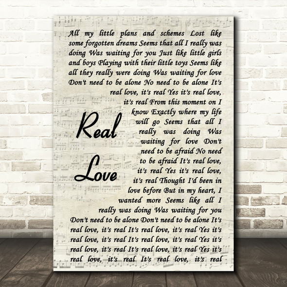 The Beatles Real Love Song Lyric Vintage Script Quote Print