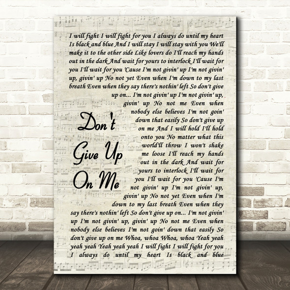 Andy Grammer Don't Give Up On Me Vintage Script Song Lyric Print
