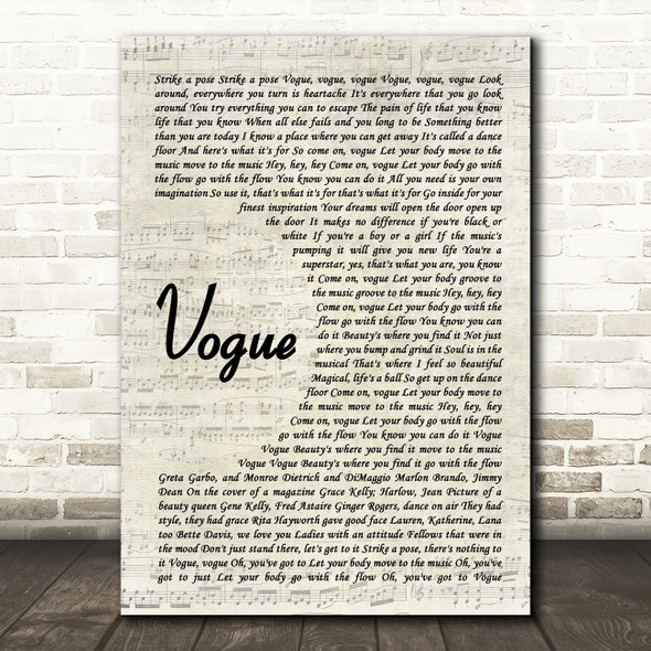 Madonna Vogue Vintage Script Song Lyric Print