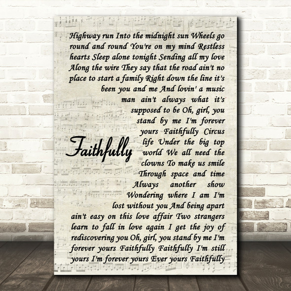 Journey Faithfully Vintage Script Song Lyric Music Art Print