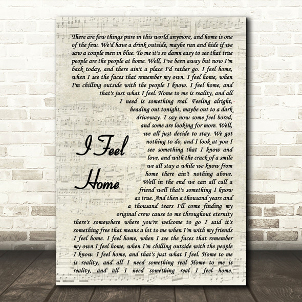 O.A.R. I Feel Home Vintage Script Song Lyric Music Art Print