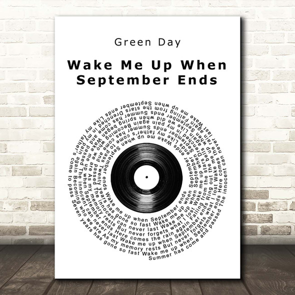 Green Day Wake Me Up When September Ends Vinyl Record Song Lyric Print