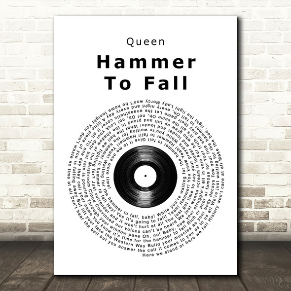 Queen Hammer To Fall Vinyl Record Song Lyric Wall Art Print