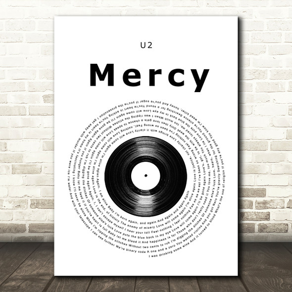 U2 Mercy Vinyl Record Song Lyric Wall Art Print