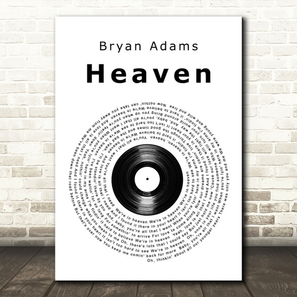 Bryan Adams Heaven Vinyl Record Song Lyric Quote Print