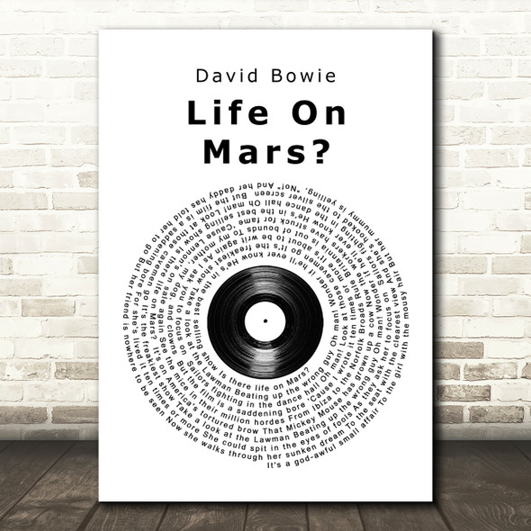 David Bowie Life On Mars Vinyl Record Song Lyric Quote Print