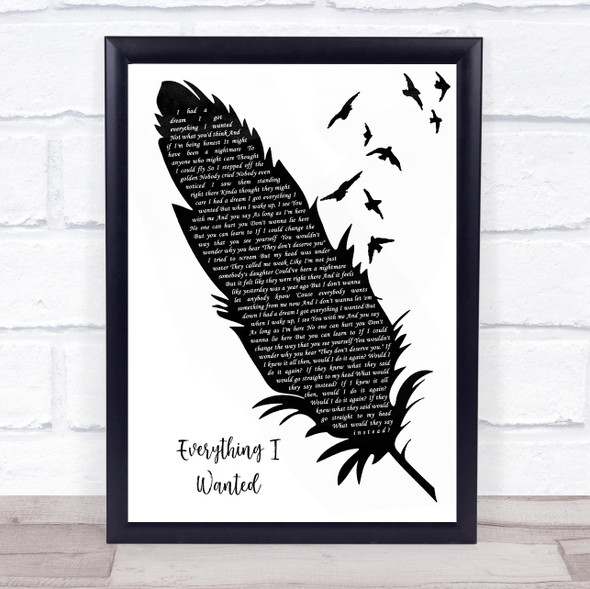 Billie Eilish Everything I Wanted Black & White Feather & Birds Song Lyric Quote Music Print