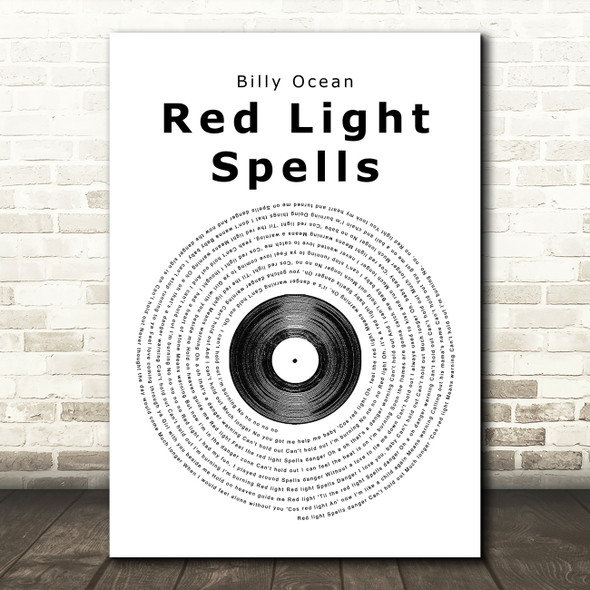 Billy Ocean Red Light Spells Danger Vinyl Record Song Lyric Quote Print