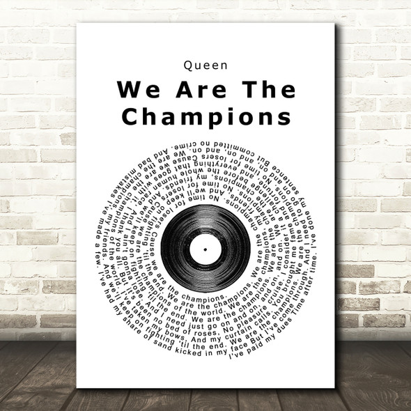 Queen We Are The Champions Vinyl Record Song Lyric Print