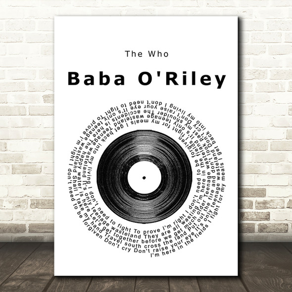 The Who Baba O'Riley Vinyl Record Song Lyric Print