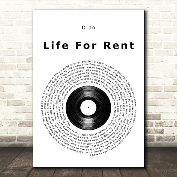 Dido Life For Rent Vinyl Record Song Lyric Print