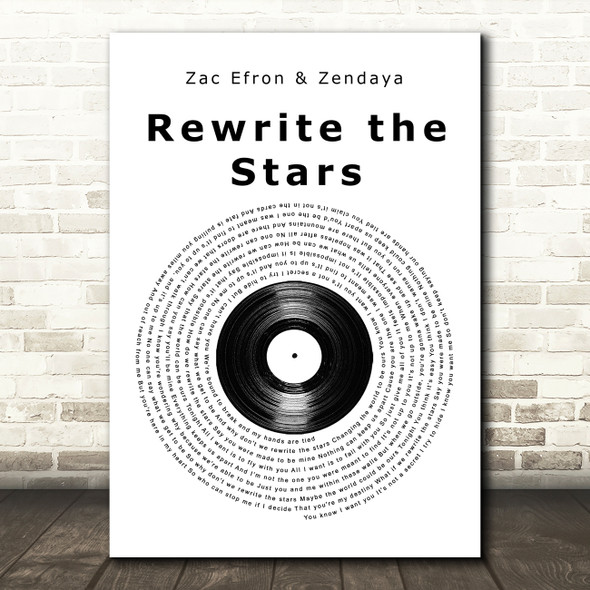 Zac Efron, Zendaya - GREATEST SHOWMAN Rewrite the Stars Vinyl Record Song Lyric Music Art Print
