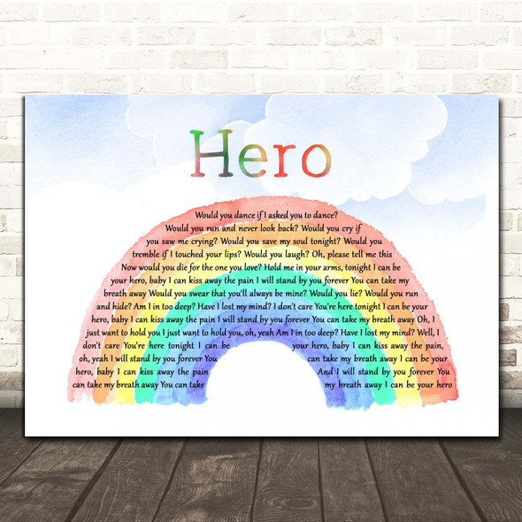 Enrique Iglesias Hero Watercolour Rainbow & Clouds Song Lyric Print