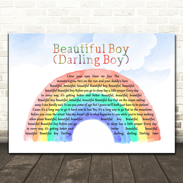 John Lennon Beautiful Boy (Darling Boy) Watercolour Rainbow & Clouds Song Lyric Wall Art Print