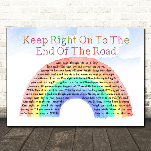 Harry Lauder Keep Right On To The End Of The Road Watercolour Rainbow & Clouds Song Lyric Wall Art Print