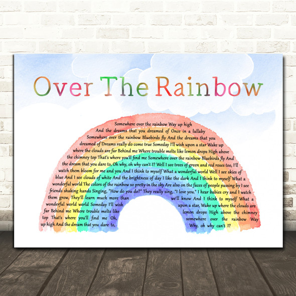 Judy Garland Somewhere Over The Rainbow Watercolour Rainbow & Clouds Song Lyric Quote Music Print