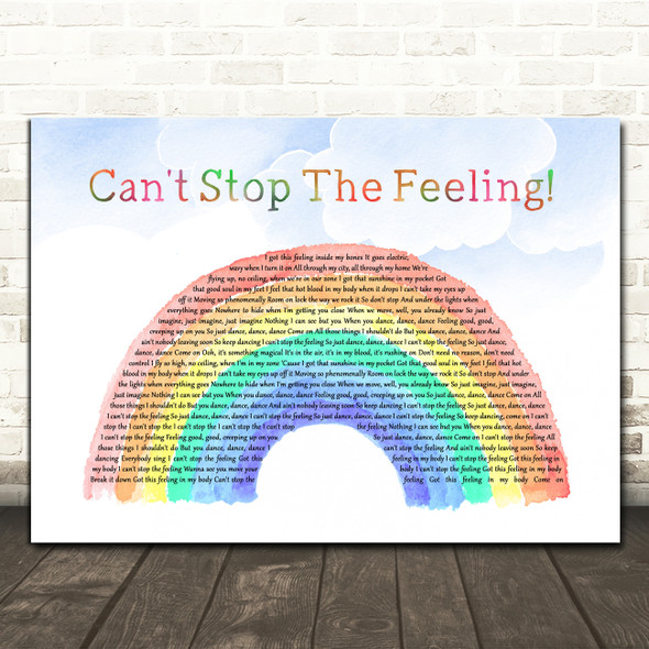 Justin Timberlake Can't Stop The Feeling Watercolour Rainbow & Clouds Song Lyric Quote Music Print