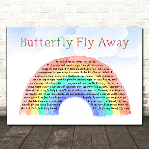 Miley Cyrus Butterfly Fly Away Watercolour Rainbow & Clouds Song Lyric Quote Music Print