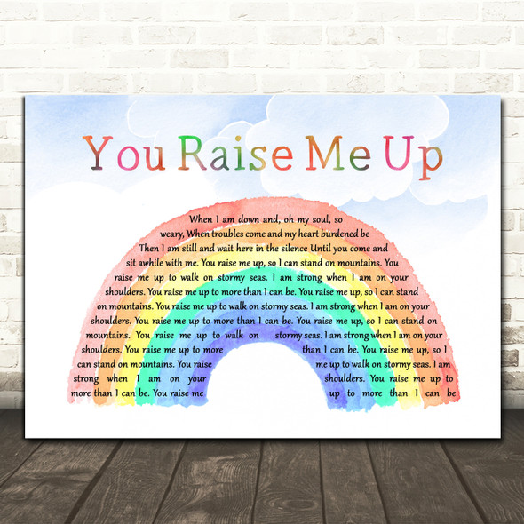 Westlife You Raise Me Up Watercolour Rainbow & Clouds Song Lyric Quote Music Print