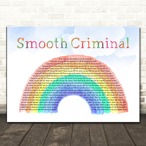 Michael Jackson Smooth Criminal Watercolour Rainbow & Clouds Song Lyric Music Art Print