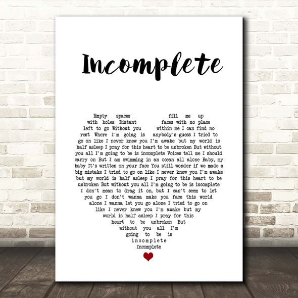 Backstreet Boys Incomplete White Heart Song Lyric Print