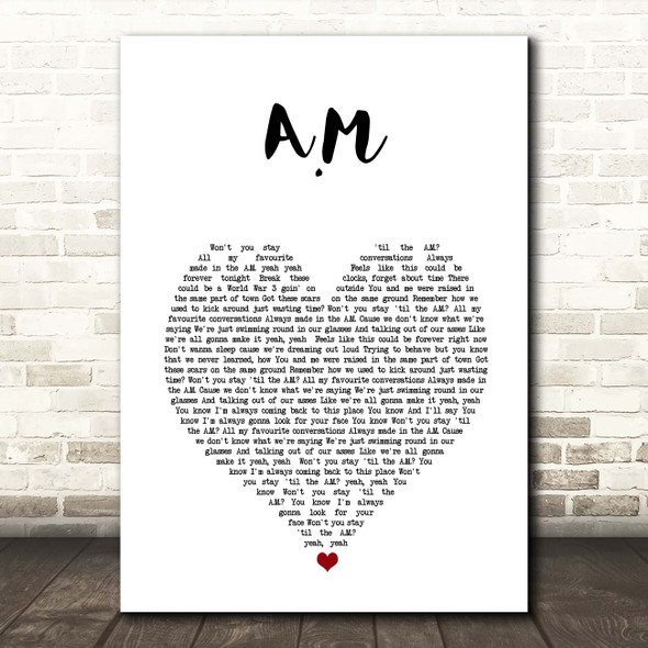 One Direction A.M White Heart Song Lyric Print