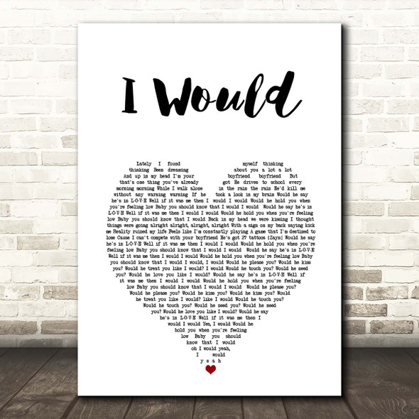 One Direction I Would White Heart Song Lyric Print