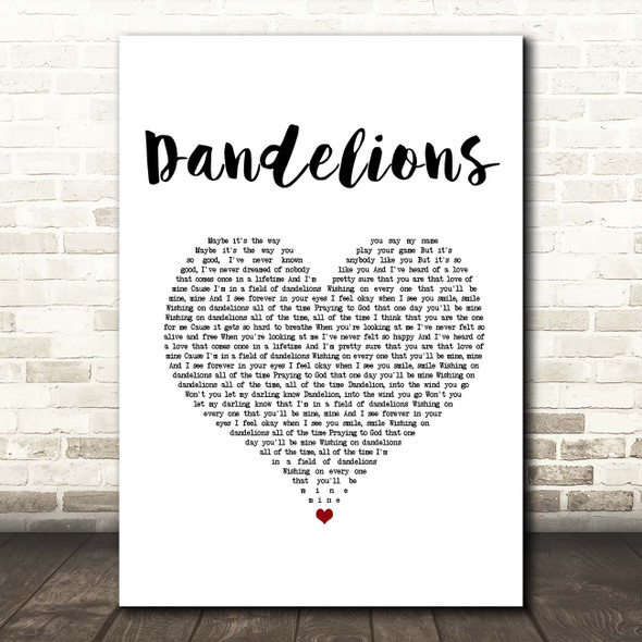 Ruth B Dandelions White Heart Song Lyric Print
