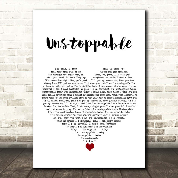 Sia Unstoppable White Heart Song Lyric Print