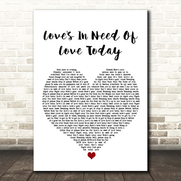 Stevie Wonder Love's In Need Of Love Today White Heart Song Lyric Print