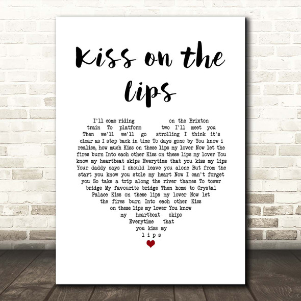 The Dualers Kiss on the Lips White Heart Song Lyric Print