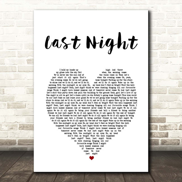 The Vamps Last Night White Heart Song Lyric Print