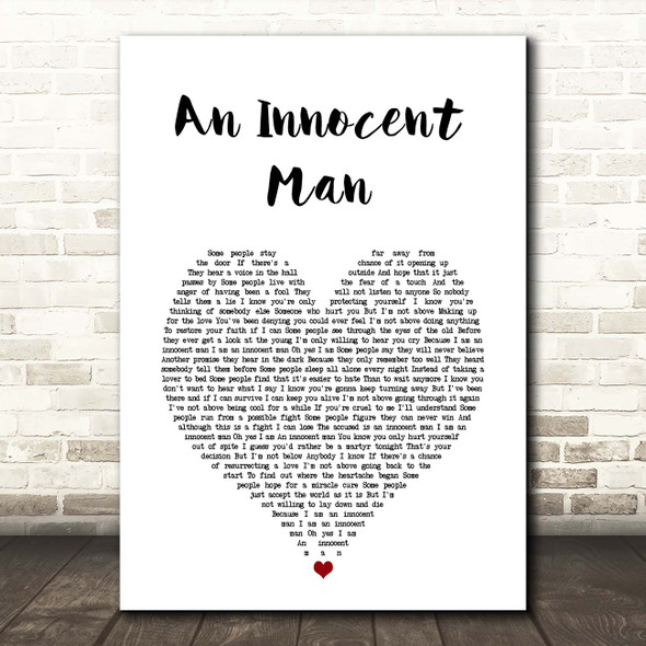 Billy Joel An Innocent Man White Heart Song Lyric Print