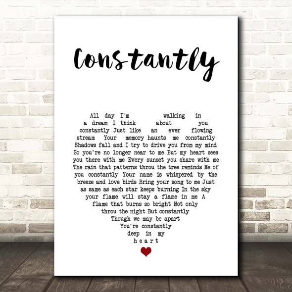 Cliff Richard Constantly White Heart Song Lyric Print