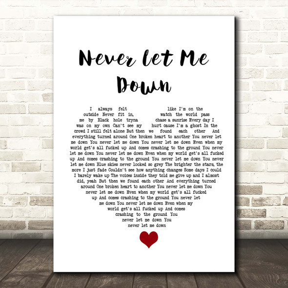 Darren Styles Never Let Me Down White Heart Song Lyric Print