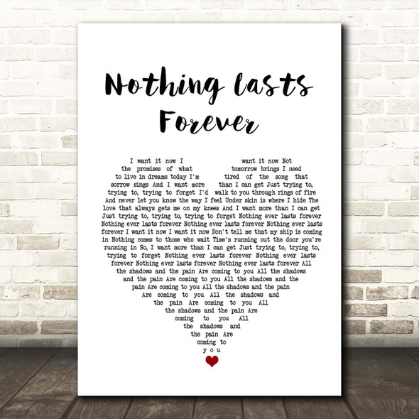 Echo & The Bunnymen Nothing Lasts Forever White Heart Song Lyric Print