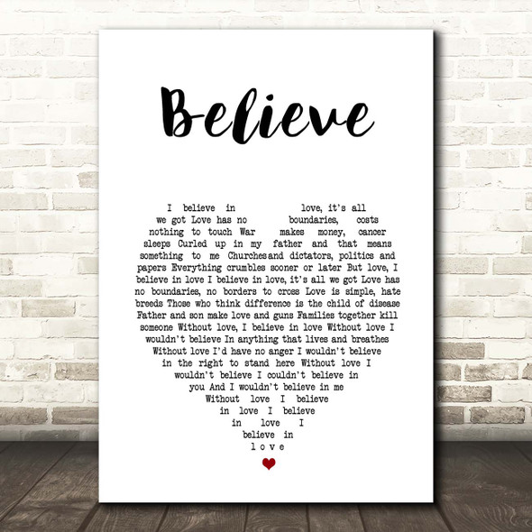 Elton John Believe White Heart Song Lyric Print